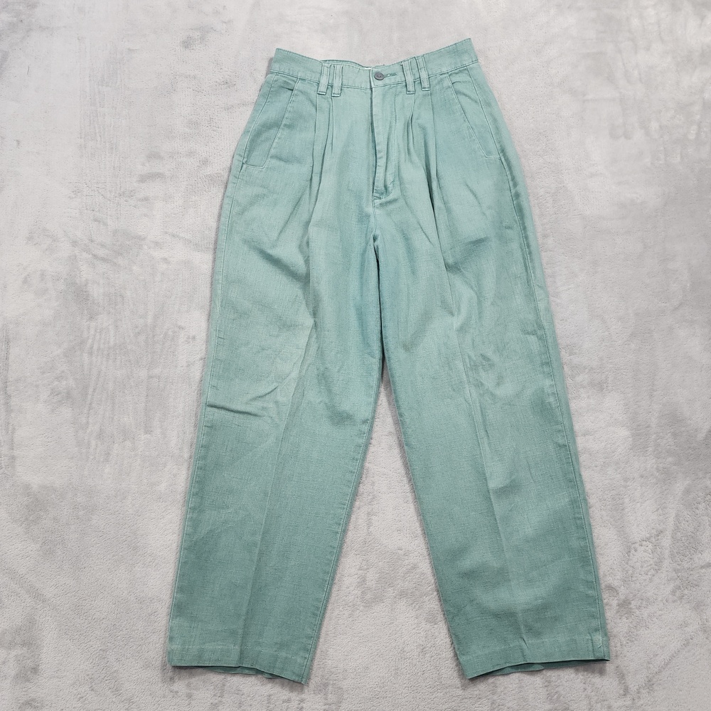 Vintage 62 East Pants Womens 7/8 Green Linen Cotton Pleated Tapered Crop Trouser